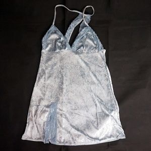 Adore Me | Light Blue Crushed Velvet Slip Dress